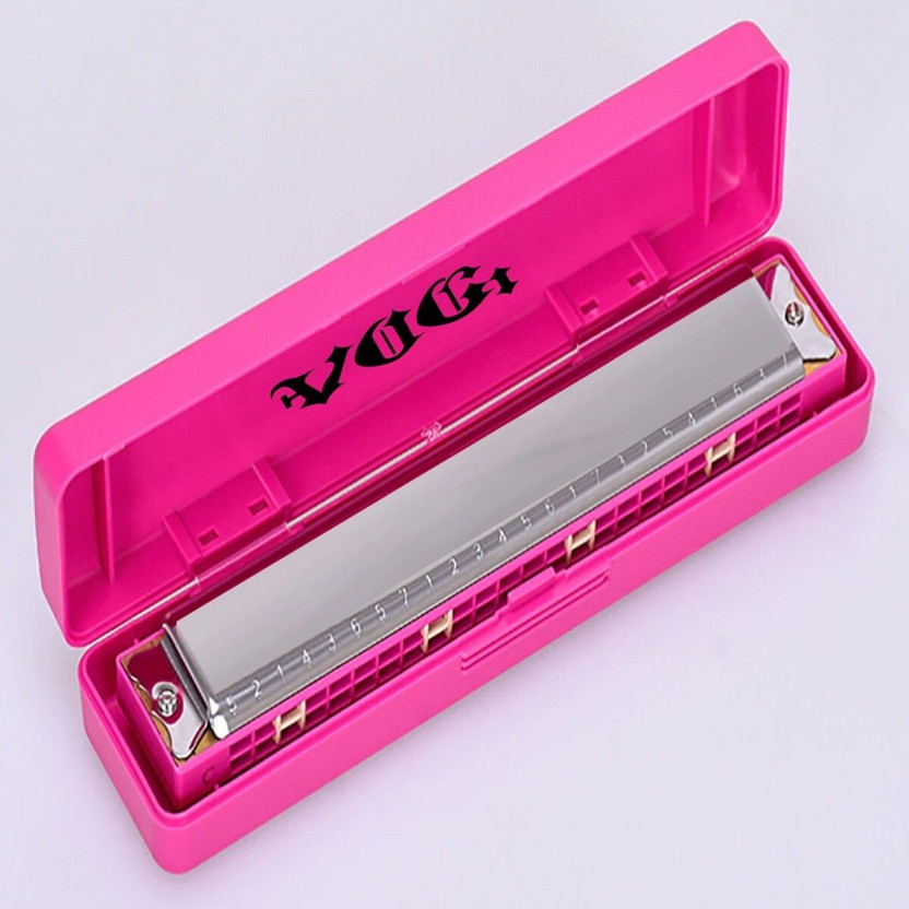 VOG Premium Quality Mouth Organ Harmonica 24 Hole polyphonic C-tone harmonica(Pink)