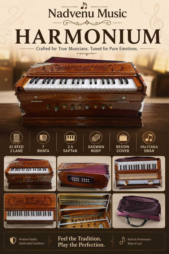 Nadvenu NH0042 3.5 Octave Hand Pumped Harmonium(Seven Fold Bellow, Female Reed, Male Reed)