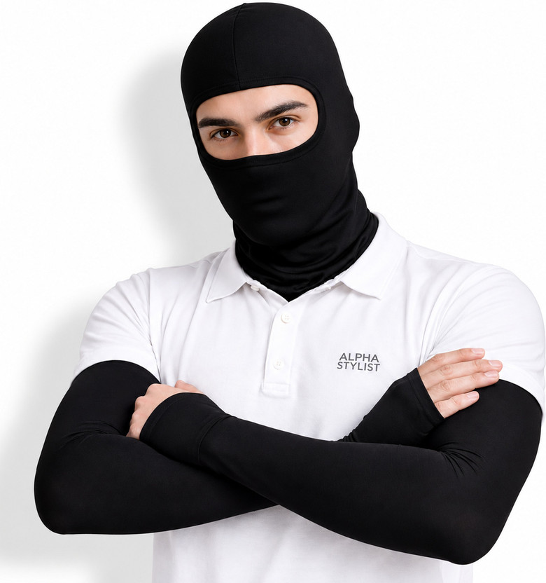 ALPHA STYLIST Balaclava Face Mask & Arm Sleeves Sports Combo- UV Protection for Face & Arms - Riding Gloves(Black)