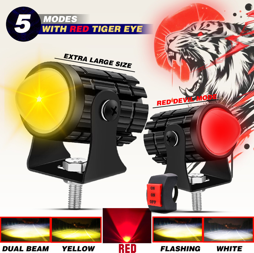 automunk Motorcycle and Car Light Led White , Yellow And Devil Eye Fog Lamp Motorbike, Car LED (12 V, 36 W)(Universal For Bike, Universal For Car, Pack of 2)