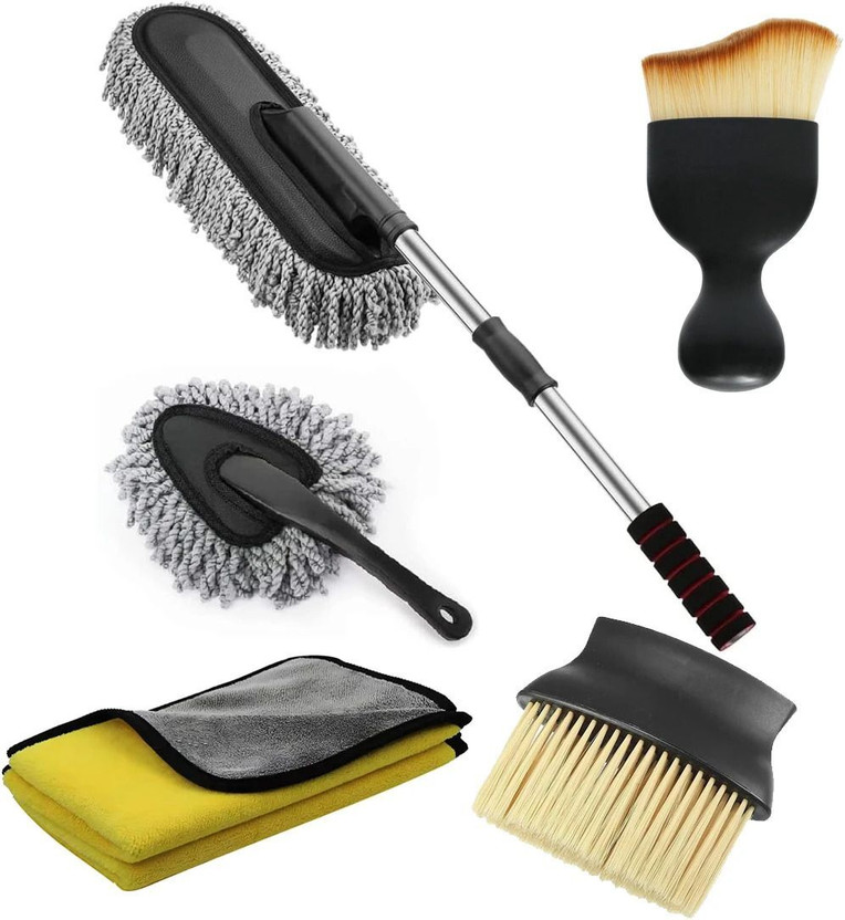 Dirtgo Microfiber Duster (Big+Small), Cleaning Brush 2 Pcs, 600 GSM Towel, Car Cleaning Kit Combo