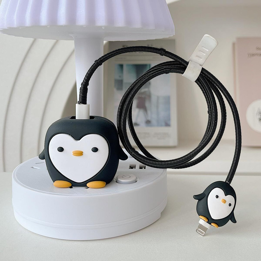 SONVI Silicone Press Stud Headphone Case For APPLE CHARGER(Charger Cover For 18W/20W | Cartoon Character 3D Design Black Penguin)