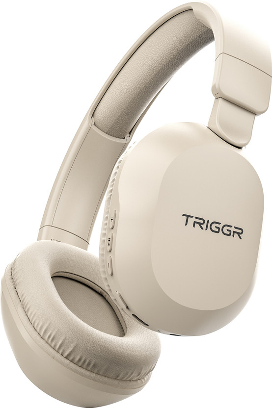TRIGGR Trinity Neo with 80H Playtime, Dual Pairing, ENC, Fast Charging, Bluetooth v6.0 Bluetooth(Smooth Beige, On the Ear)