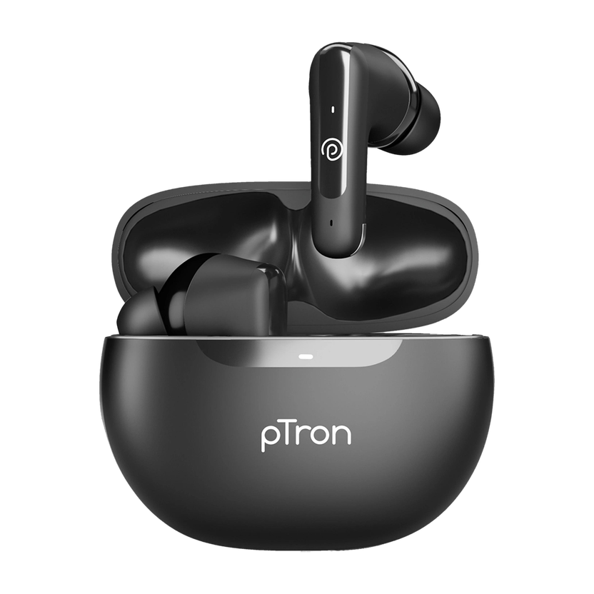 PTron Vibe w/ 50hrs Playtime, Mobile App, Clear Calls, 13mm Drivers, BT5.3 Bluetooth(Black, True Wireless)