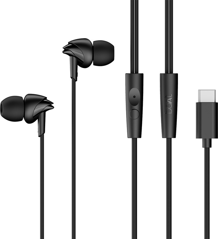 boAt BassHeads 300C,Type-C, 10mm Drivers,Signature Sound, In-Line Mic,Voice Assistant Wired(Active Black, In the Ear)