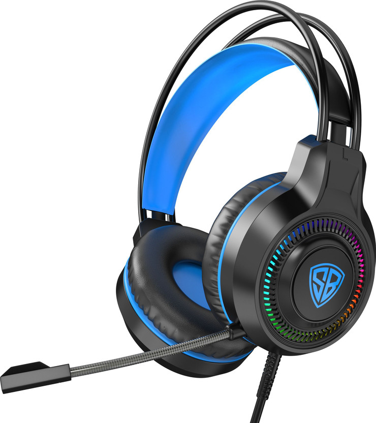SpinBot BattleBudz H2 Headphone RGB Light|Boom Mic|Suspension Headband|Braided Cable| Wired Gaming(Black, Blue, On the Ear)