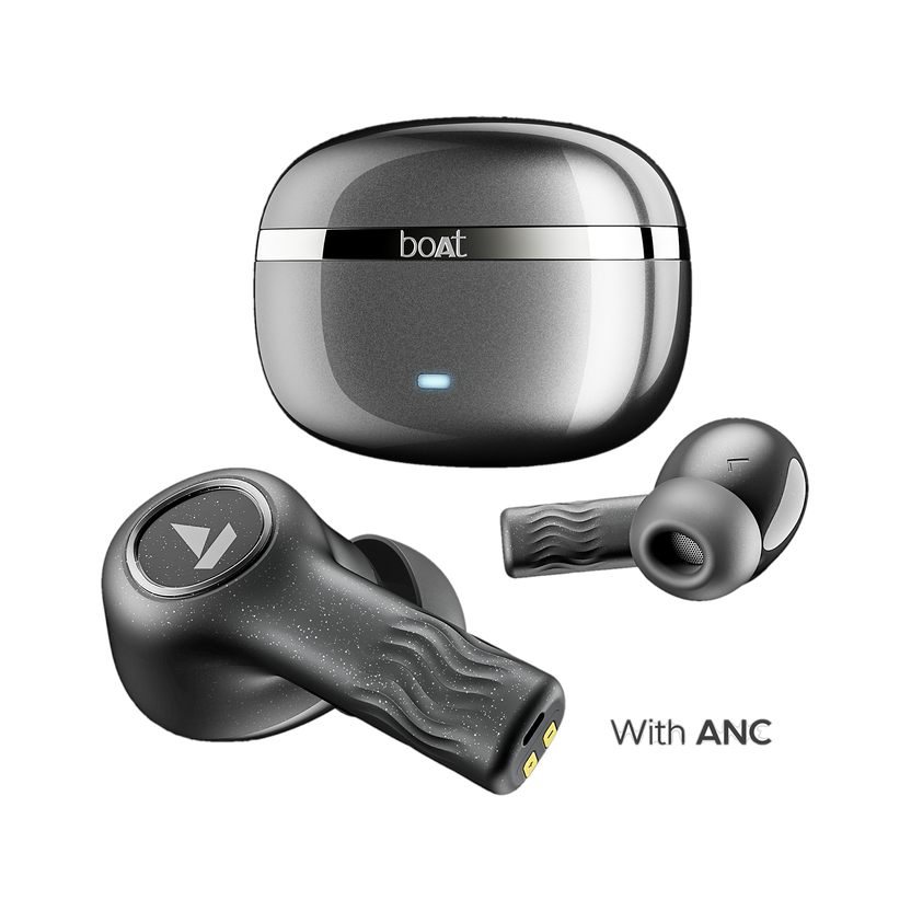 boAt Nirvana Ion 32dB Active Noise Cancellation, 120HRS, Bionic Mode, HIFI5 Bluetooth(Crystal Black, True Wireless)