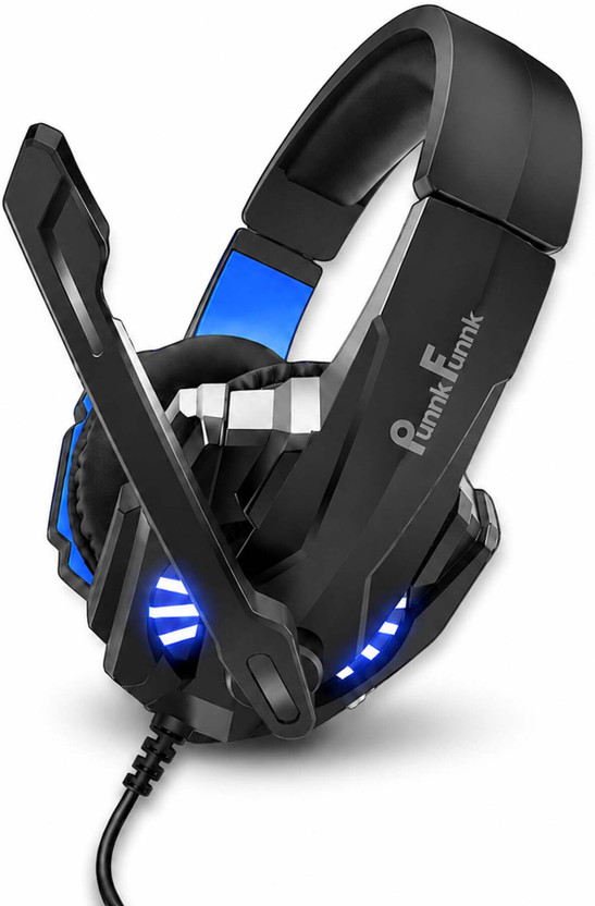 PunnkFunnk Wired Gaming Headset with 50mm Driver RGB LED Noise Reduction Mic for PC Laptop Wired Gaming(Black, Blue, On the Ear)