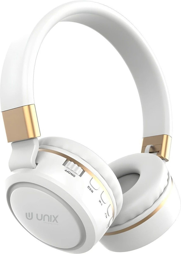Unix Wireless Headphones I 12 Hrs PlaytimeI 40MM Drivers I Foldable I Built in Mic Bluetooth(White, On the Ear)