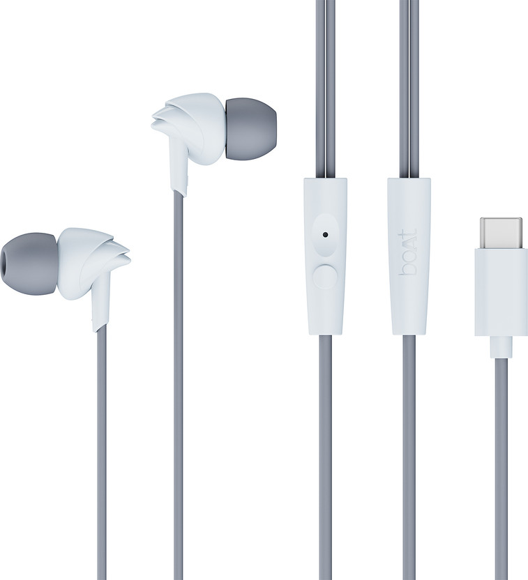 boAt BassHeads 300C,Type-C, 10mm Drivers,Signature Sound, In-Line Mic,Voice Assistant Wired(Cool Grey, In the Ear)