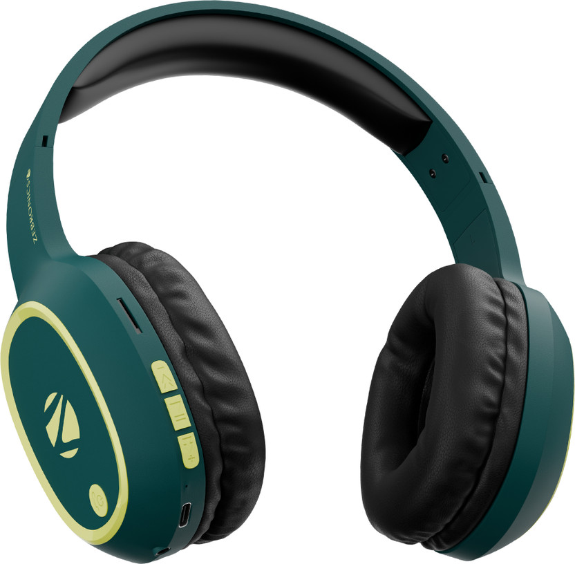 ZEBRONICS Zeb-Thunder, True 60Hr Backup, BT v6.0, Gaming Mode, ENC, AUX, mSD, Dual Pairing Bluetooth & Wired(Teal Green, On the Ear)