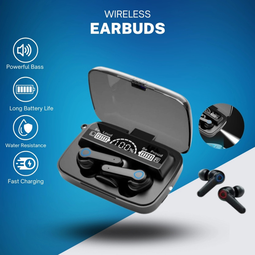 RT GLOBAL M19 TWS Gaming Earbuds LED Display, Noise Isolation & Ultra-Low Latency R20 Bluetooth(Black, True Wireless)