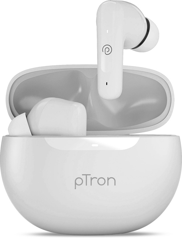 PTron Vibe w/ 50hrs Playtime, Mobile App, Clear Calls, 13mm Drivers, BT5.3 Bluetooth(White, True Wireless)