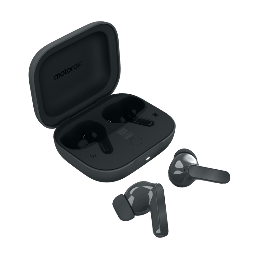 MOTOROLA Moto Buds Bass |Hi-Res Audio & LDAC | 12.4mm drivers |50dB True ANC | 6 Mic Bluetooth Headset Pantone Dark Shadow, True Wireless