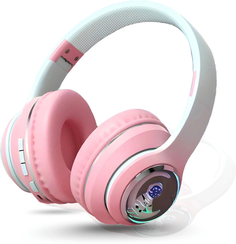 PunnkFunnk Astro Over-Ear Wireless Bluetooth Headphones | Noise Cancellation, 60H Battery Bluetooth(Pink, On the Ear)