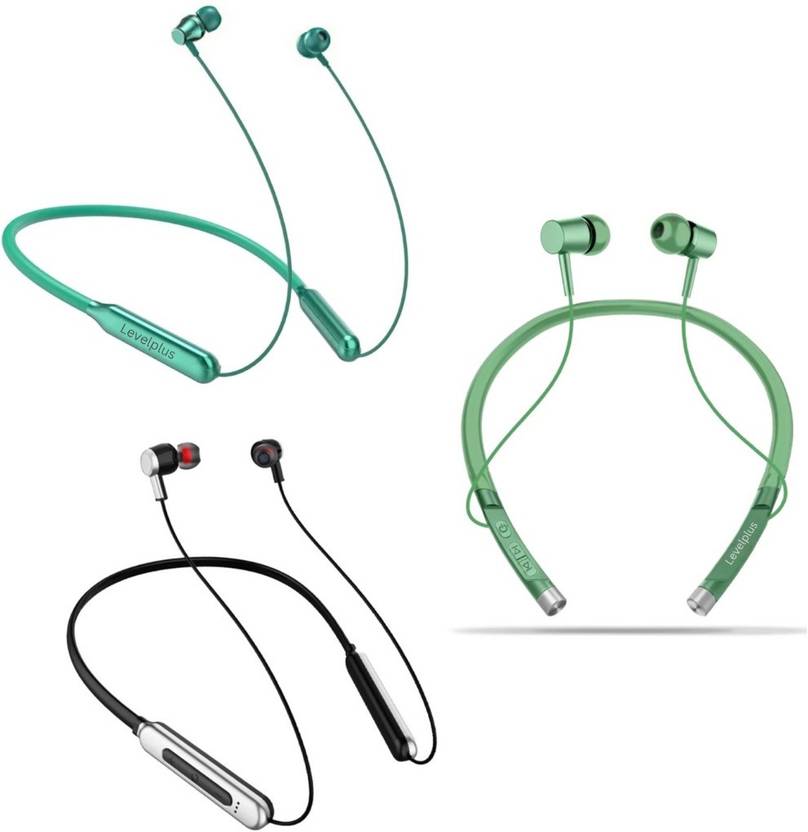 LEVELPLUS Blast Series & Heavy & Smart Neckband Combo (Green & Black In