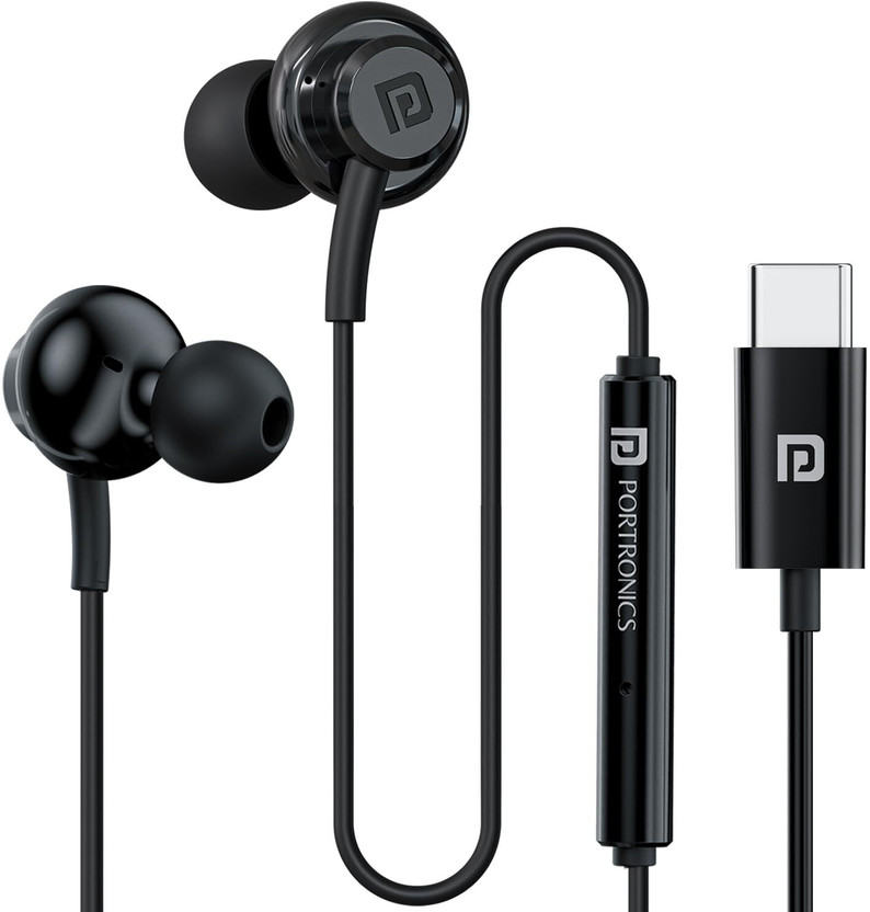 Portronics Conch Gamma C in Ear Type C Wired Earphones,In Line HD Mic,Magnetic Earbuds Wired(Black, In the Ear)