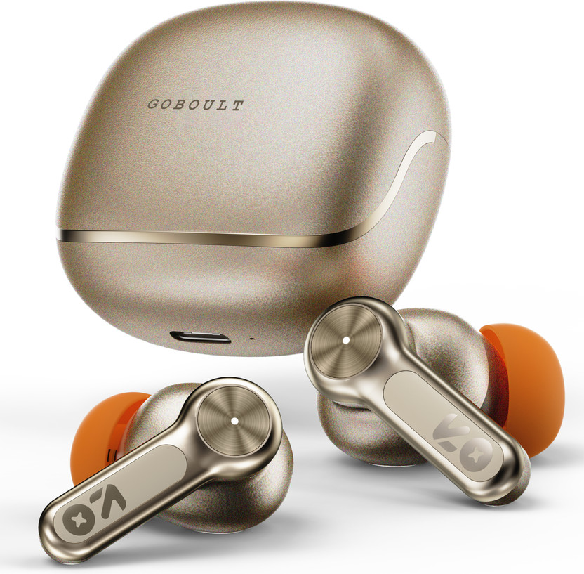 GOBOULT Raven 70Hrs Battery, App Support, Dual Pairing, Quad Mic ENC, Boosted Bass, 5.4v Bluetooth(Champagne, True Wireless)