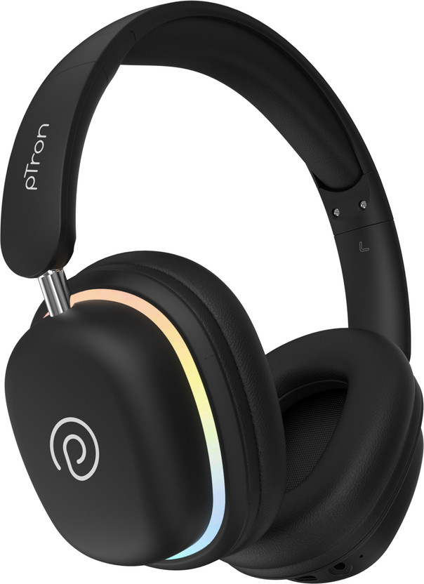 PTron Studio Xtreme w/ 70hrs Playtime, AI-ENC Calls, Pristine Sound, RGB Lights,BTv5.4 Bluetooth & Wired(Black, On the Ear)