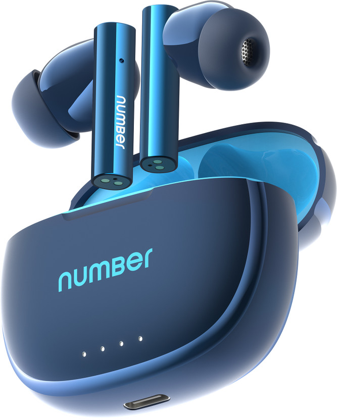 Number Navo Buds X1 w/ 50H Playtime, Dual Pairing, 13mm Speakers, ENC, 45ms Low Latency Bluetooth(Blue Pool, In the Ear)