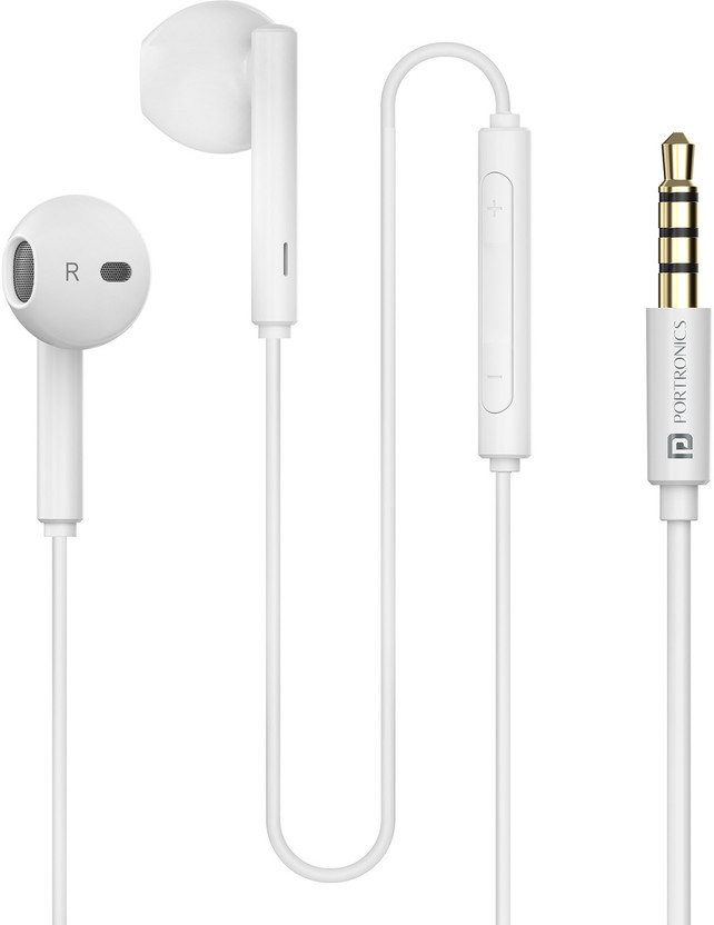 Portronics Conch Theta A 3.5mm Earphone With HD Quality In-Line Mic,14.2mm Driver Wired(White, In the Ear)
