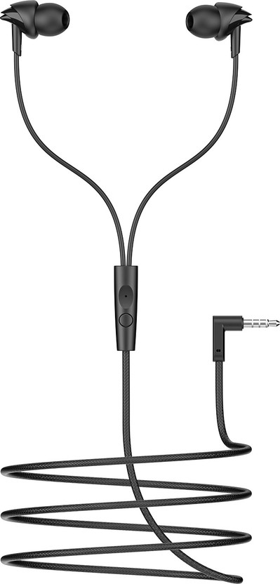 boAt boAt Bassheads 213L, 3.5mm L-Shaped Connector, Inline Mic Wired Earphones Wired(Active Black, In the Ear)