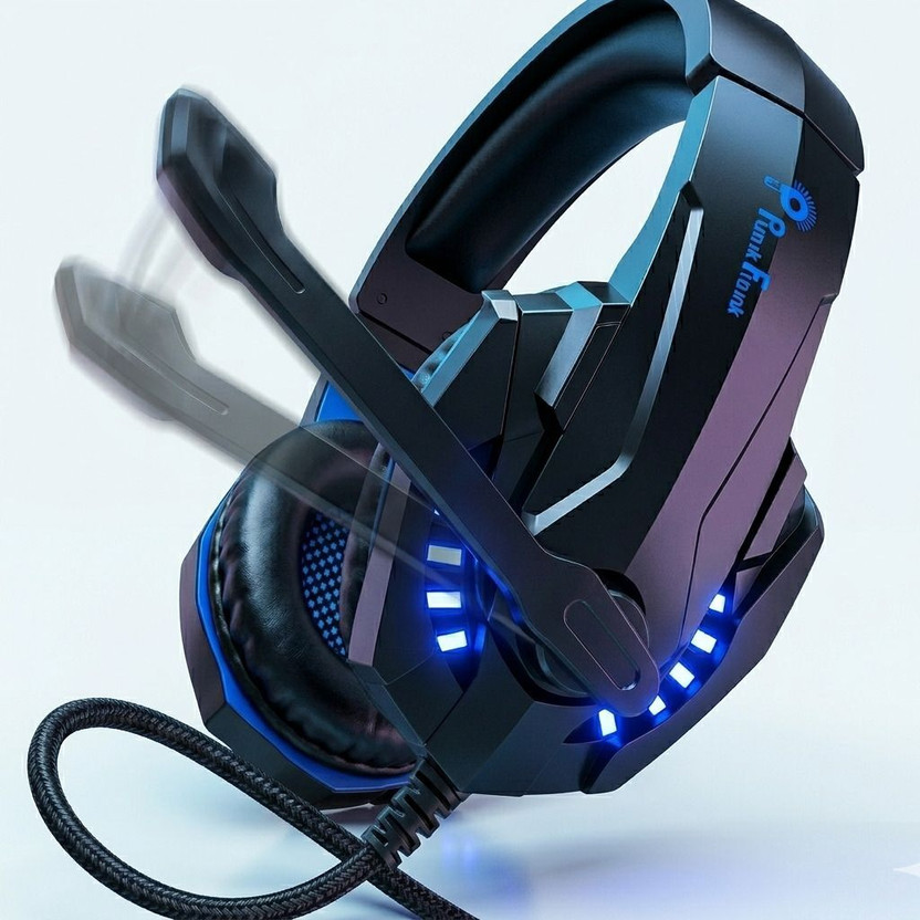 PunnkFunnk PF K20-00A Gaming Headset, Over Ear Gaming Headphones with Mic Wired Gaming(Blue, On the Ear)