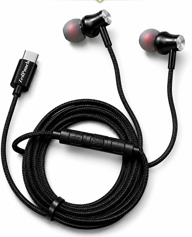 ZedPunch Gaming Type-C Wired Magnetic Earphones With Mic & 3 Button Control USB-C Devices Wired Gaming(Black, In the Ear)