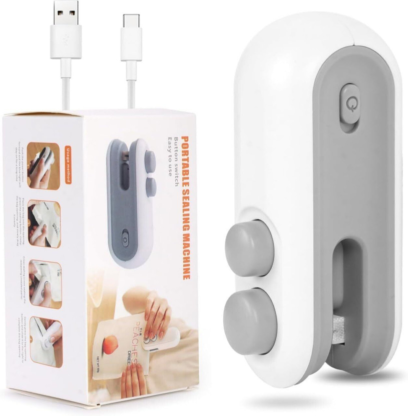 SOKT Portable Mini Sealing Machine 2 in 1 USB Rechargeable Magnetic Bag Sealer Hand Held Heat Sealer(99 mm)