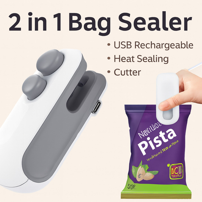 Veekly Mini 2in1 Sealer & Cutter, Type-C Rechargeable For Foods, Snacks, Fresh Storage Hand Held Heat Sealer(70 mm)