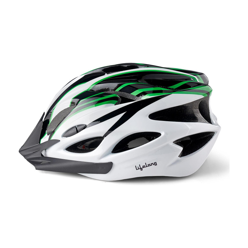 Lifelong LLFAH08 Adjustable Mountain Bike Cycle Helmet with Padding & Detachable Visor Cycling Helmet(Black, White, Green)