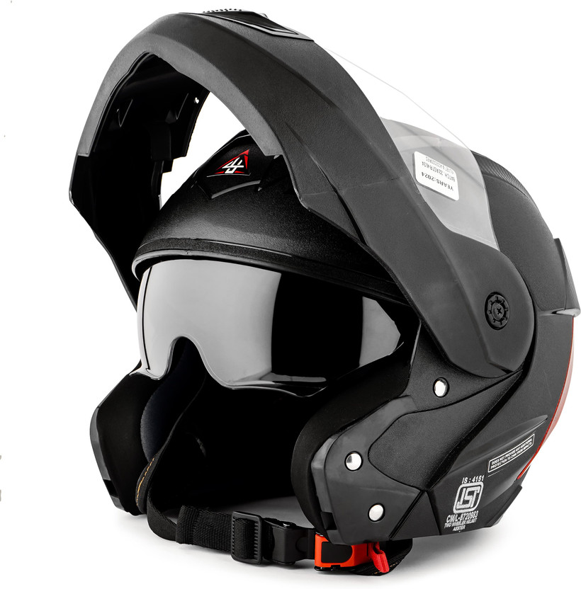 4U SUPREME Aester Crust Flip-Up ISI Marked 100% ABS with Unbreakable Dual Visor Motorbike Helmet(Black)