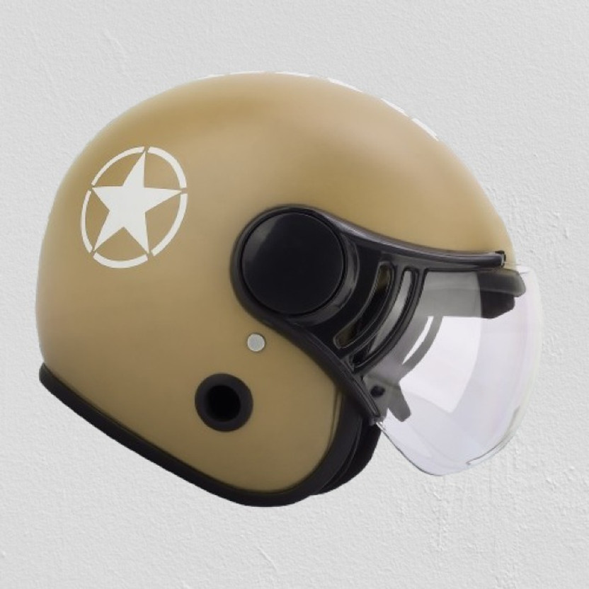 HILLIYARD A Half Face Bike Helmet for Men | Graphic Design | Clear Visor |ABS Body For Men Motorbike Helmet(Khaki)