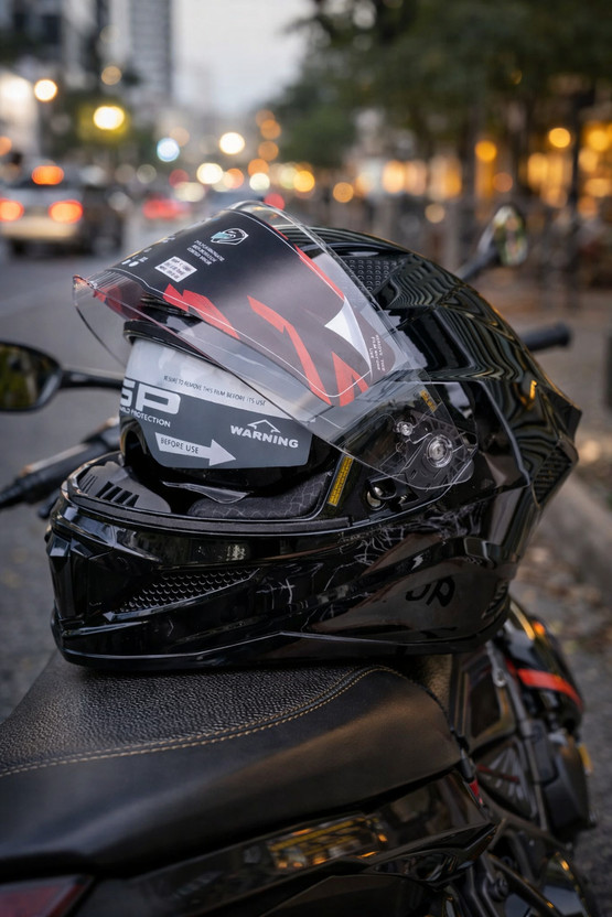 Steelbird Air SBH-25 ISS Sharp Glossy Black Full Face ISI Certified 580mm Medium Motorsports Helmet(Black)
