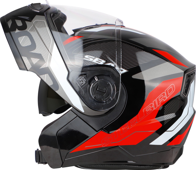Steelbird Air SBA-7 ISS ROAD MATT BLACK RED L SIZE 600MM FLIP UP Motorbike Helmet(MATT)