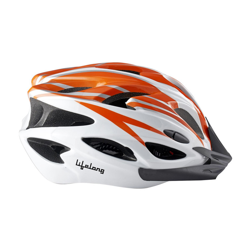 Lifelong LLFAH03 Adjustable Mountain Bike Cycle Helmet with Padding & Detachable Visor Cycling Helmet(White, Orange)