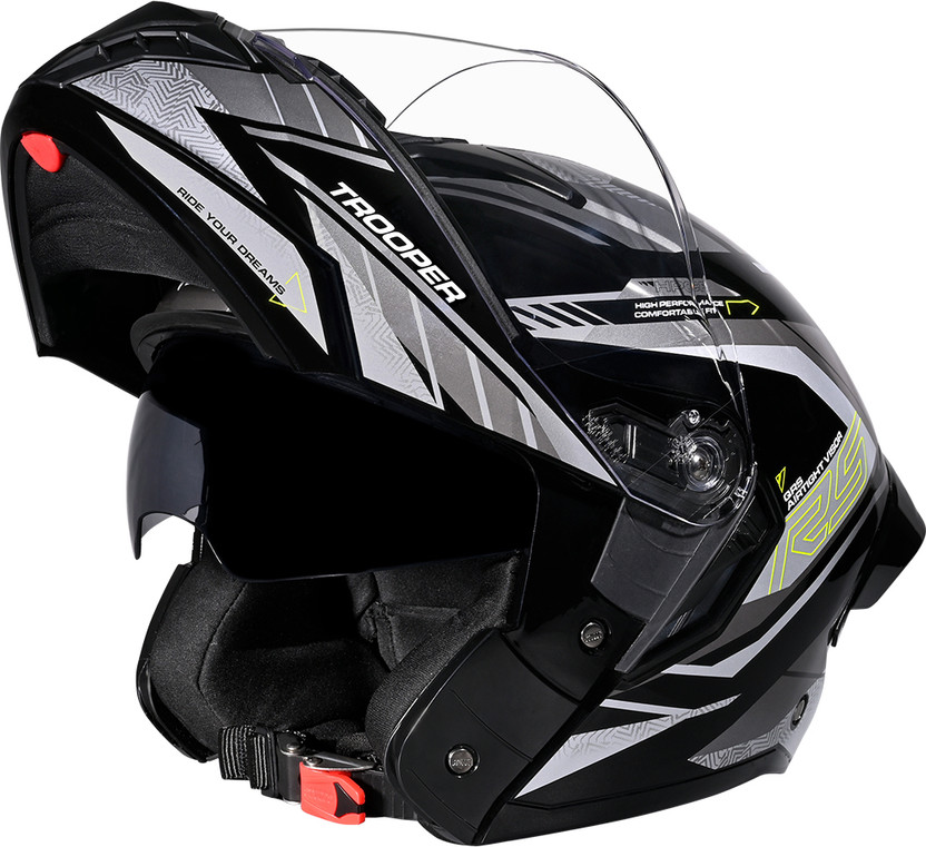 STUDDS Trooper D4 Race ISI and DOT Certified Flip-Up Helmet with Spoiler Motorbike Helmet(BLACK YELLOW)