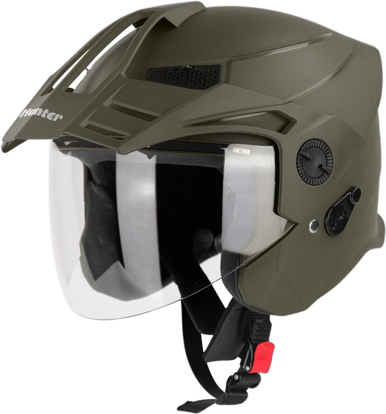 Steelbird SBH-23 Hunter ISI Certified Open Face Motorbike Helmet(Dashing Battle Green with Clear Visor)