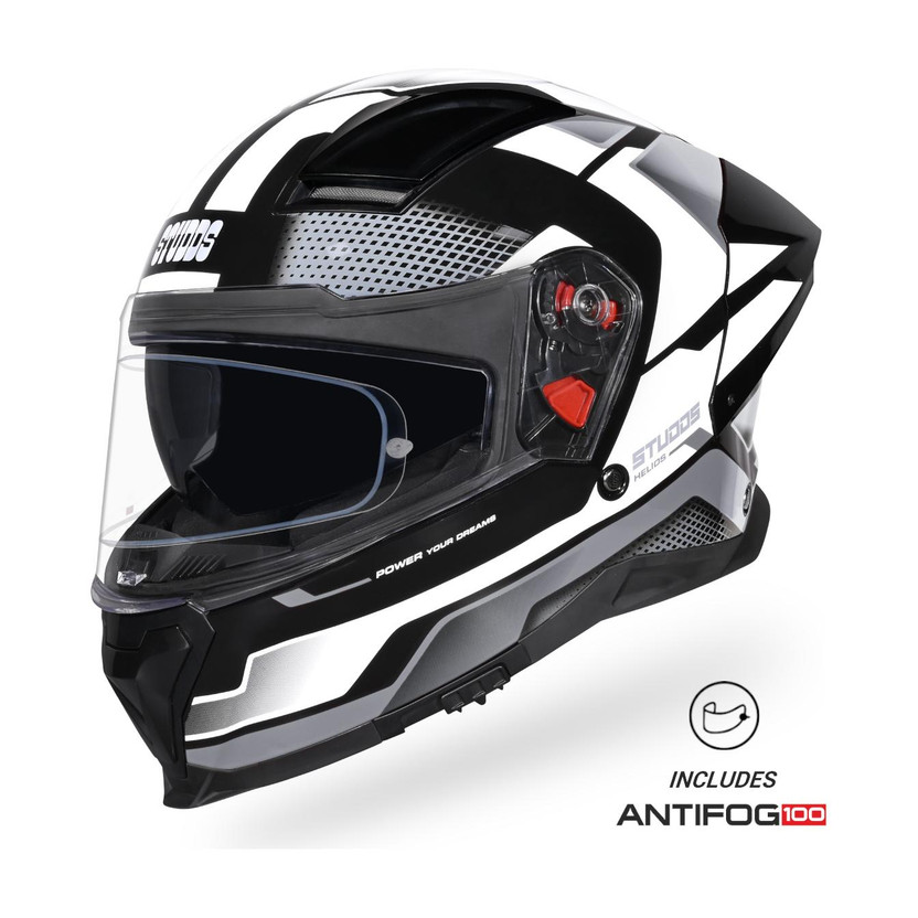 STUDDS Helios Asphalt Full Face ISI and DOT Certified Helmet with Dual Visor Motorbike Helmet(BLACK & GREY)