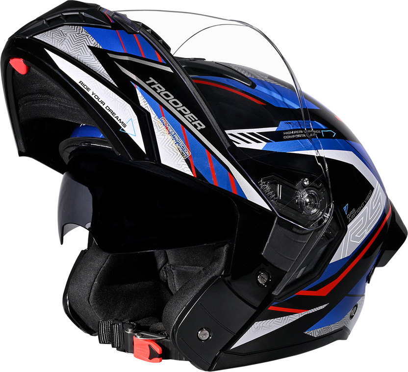 STUDDS Trooper D4 Race ISI and DOT Certified Flip-Up Helmet with Spoiler Motorbike Helmet(BLACK RED N1)