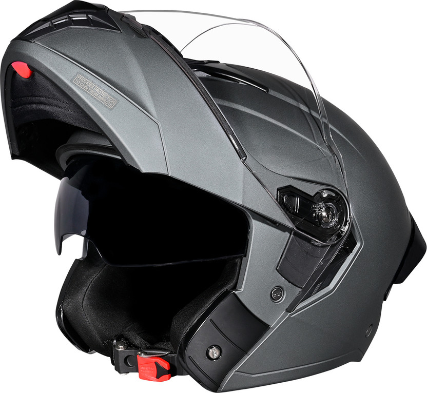 STUDDS Trooper Flip-up Full Face with Dual Visor Motorbike Helmet(Matt Gun grey)