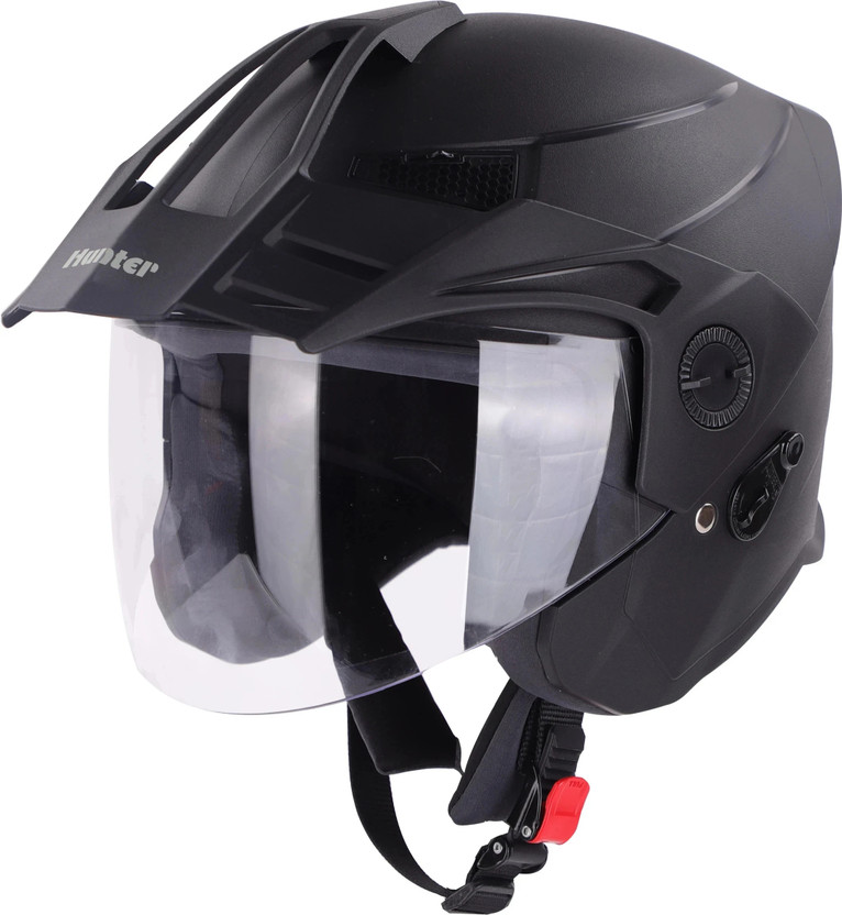 Steelbird SBH-23 Hunter ISI Certified Open Face Helmet Motorbike Helmet(Dashing Black with Clear Visor)