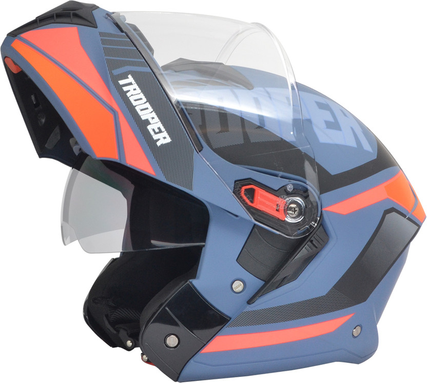 STUDDS Trooper D1 Flip-up Full Face with Dual Visor Motorbike Helmet(Matt Blue N8)