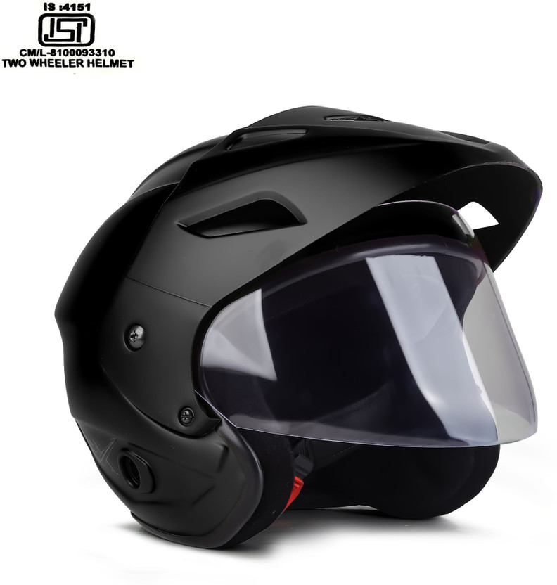 urban carrier ISI Certified ABS Material Half Face Stylish Helmet with Clear Visor For Men Motorbike Helmet(Black)