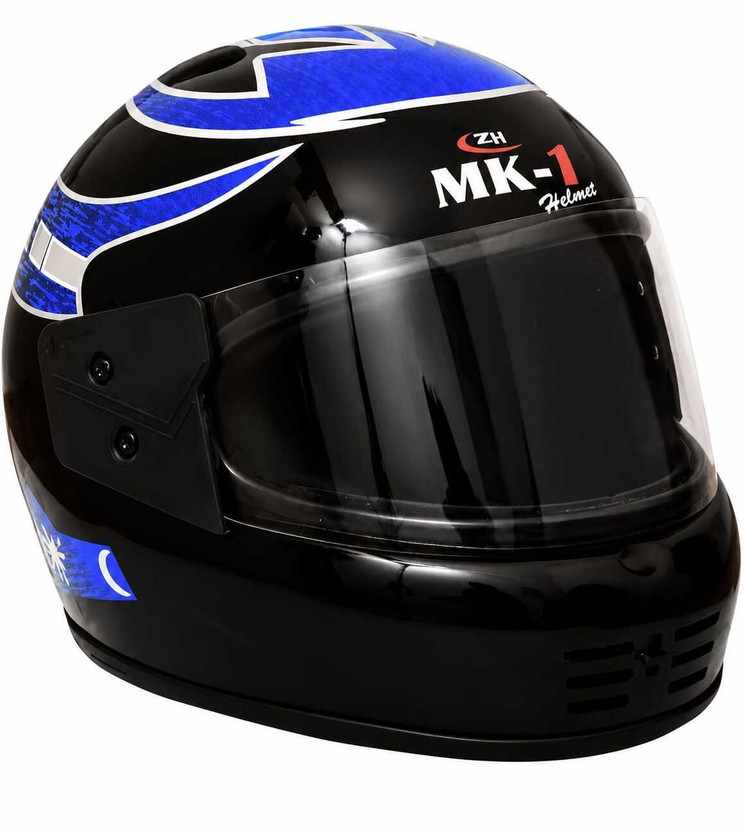 MK-1 Full Face Motorbike Helmet with Graphic ISI Approved High Impact Shell- M, Blue Motorbike Helmet(Black, Blue)