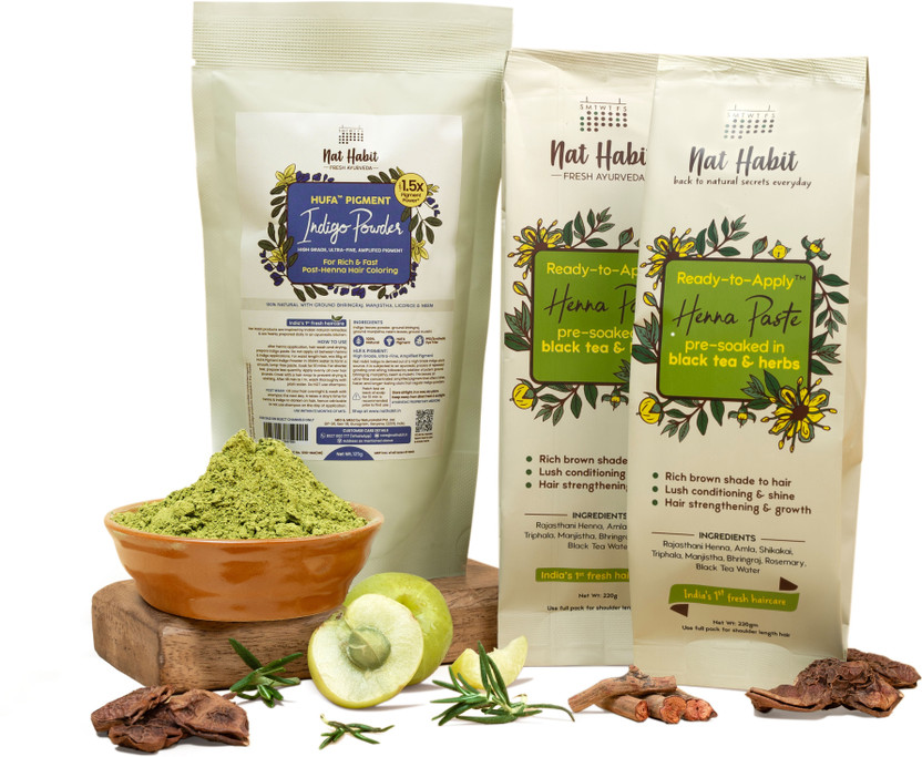 Nat Habit Henna Paste and Indigo Powder Combo for Natural Hair Colour and Care(565 g)