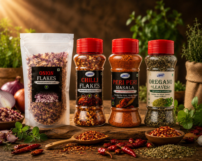 AAVANSH K GLOBAL AKG PACK OF 4 (ONION FLAKES / PERI PERI / CHILLI FLAKES / OREGANO)(250 g)