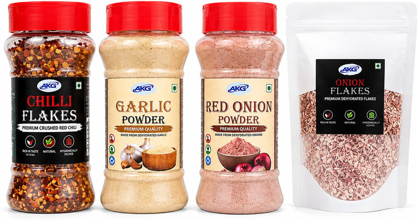 AAVANSH K GLOBAL Combo Pack of 4 (Onion Flakes/Powder, Garlic, Chilli flakes (250g)(250 g)
