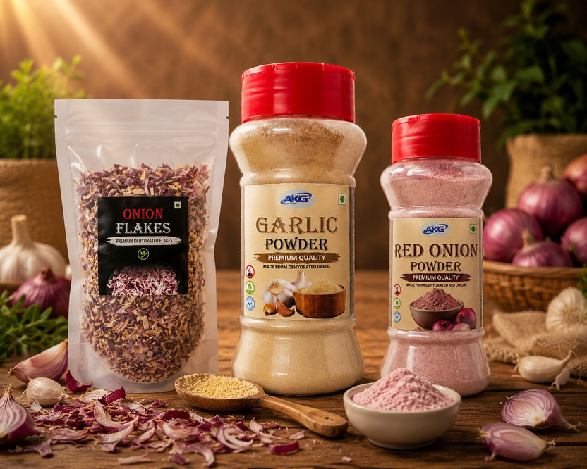 AAVANSH K GLOBAL AKG (PACK OF 3) ONION FLAKES, GARLIC, ONION POWDER(200 g)