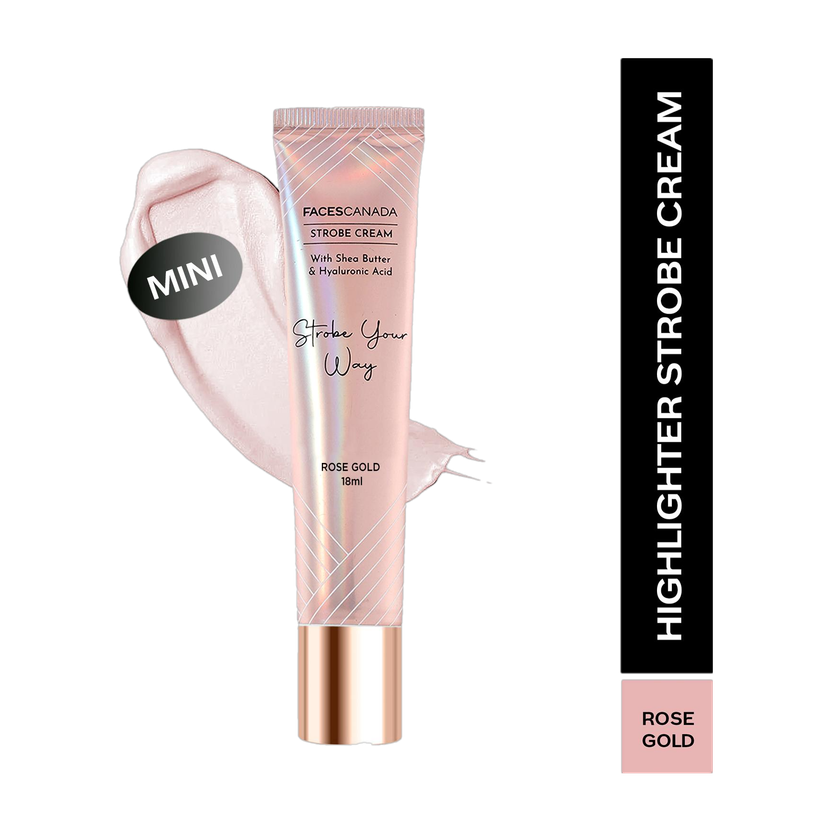 FACES CANADA Strobe Cream Mini - 18ml |Instant Illumination | Primer + Moisturizer + Highlighter(18 ml, Rose Gold)